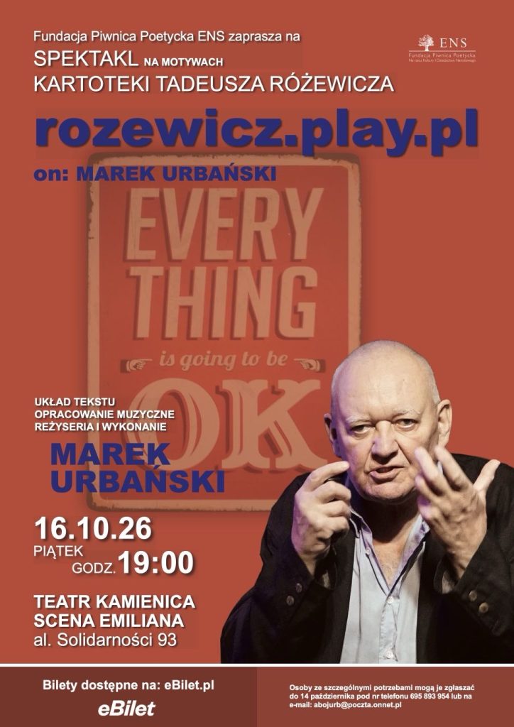 „Rozewicz.play.pl” — monodram Marka Urbańskiego, 16 października w Teatrze Kamienica